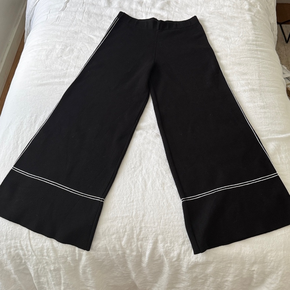 Zara Black Wide-Leg Pants with White Stitching - Picture 5 of 5